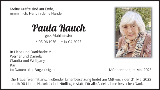 Anzeige von Paula Rauch von MGO