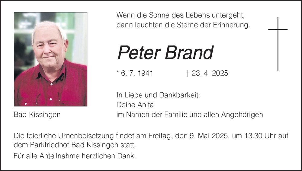  Traueranzeige für Peter Brand vom 03.05.2025 aus MGO