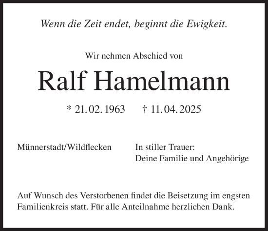 Anzeige von Ralf Hamelmann von MGO