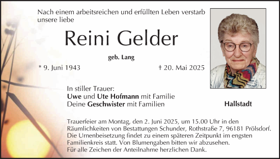 Anzeige von Reini Gelder von MGO