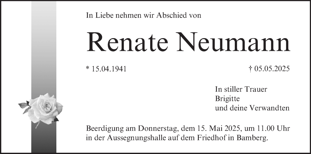  Traueranzeige für Renate Neumann vom 10.05.2025 aus MGO
