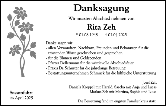 Anzeige von Rita Zeh von MGO