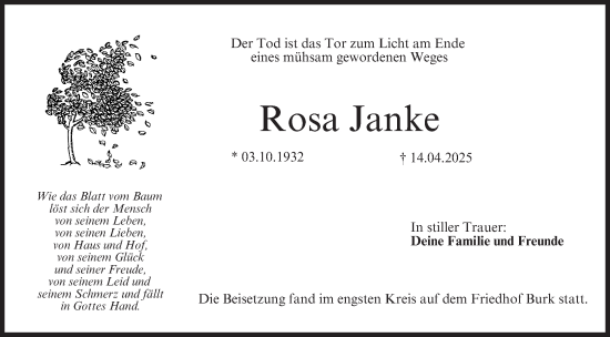 Anzeige von Rosa Janke von MGO