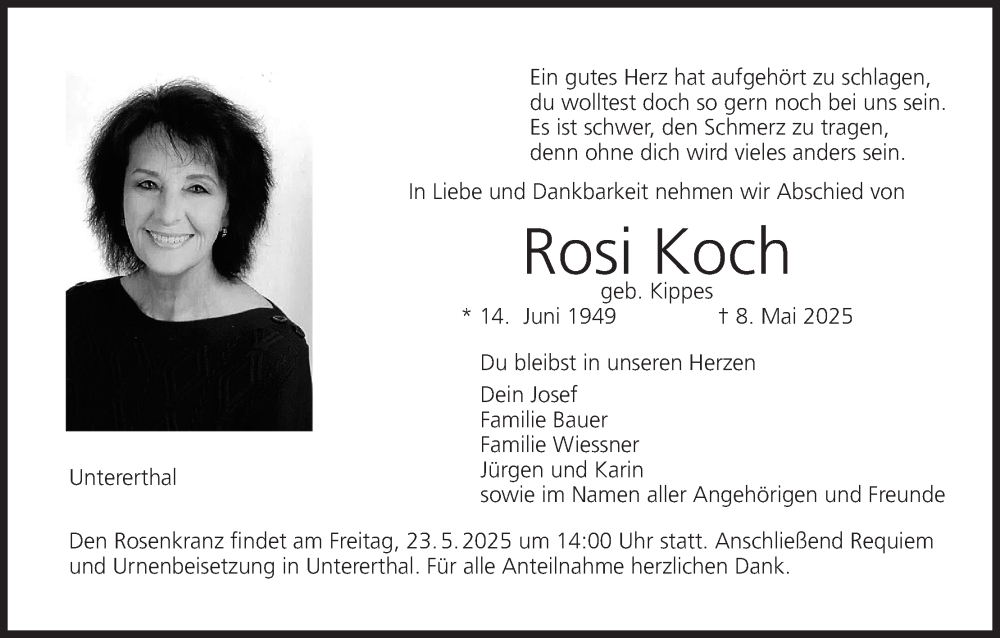  Traueranzeige für Rosi Koch vom 17.05.2025 aus MGO