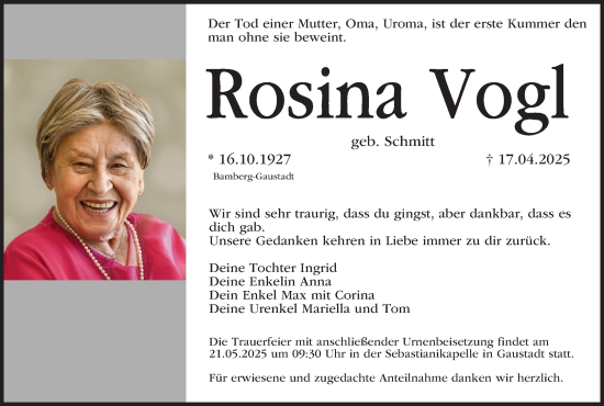 Anzeige von Rosina Vogl von MGO