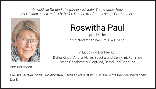 Anzeige von Roswitha Paul von MGO