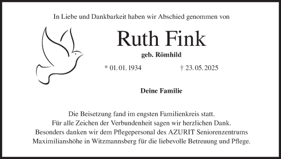 Anzeige von Ruth Fink von MGO