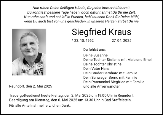 Anzeige von Siegfried Kraus von MGO