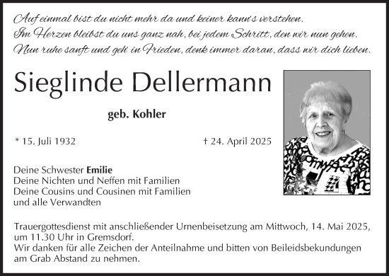 Anzeige von Sieglinde Dellermann von MGO