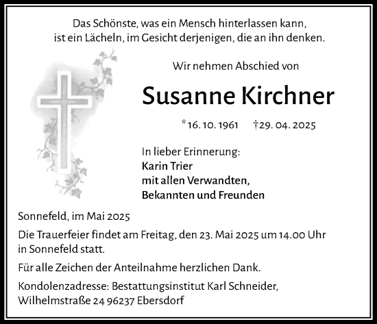 Anzeige von Susanne Kirchner von MGO