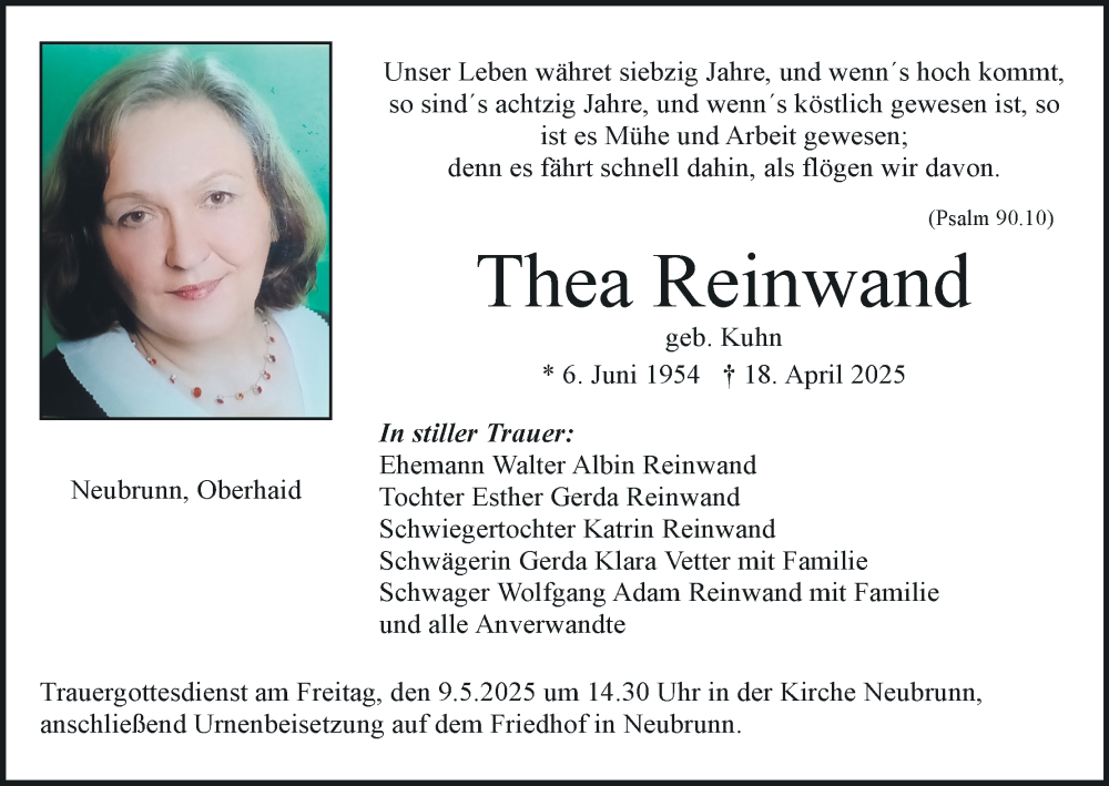  Traueranzeige für Thea Reinwand vom 03.05.2025 aus MGO