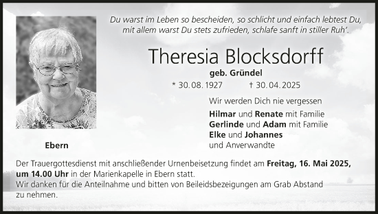 Anzeige von Theresia Blocksdorff von MGO