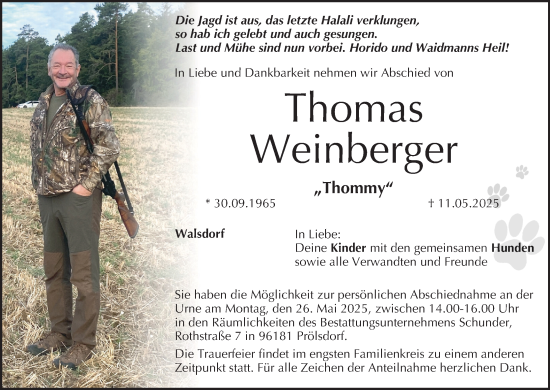 Anzeige von Thomas Weinberger von MGO
