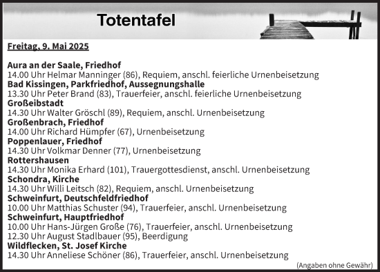 Anzeige von Totentafel vom 09.05.2025 von MGO