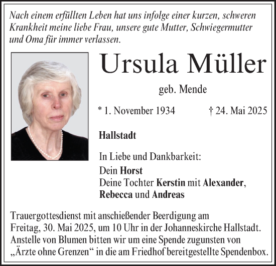 Anzeige von Ursula Müller von MGO