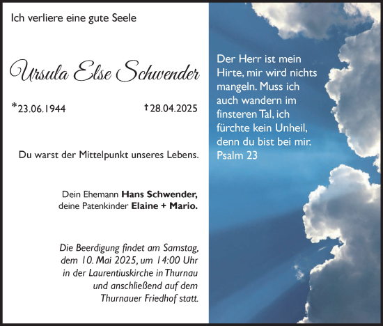 Anzeige von Ursula Else Schwender von MGO