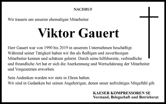 Anzeige von Viktor Gauert von MGO