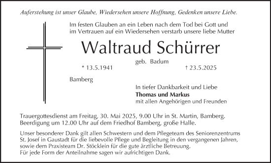 Anzeige von Waltraud Schürrer von MGO