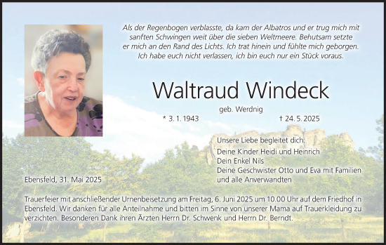 Anzeige von Waltraud Windeck von MGO