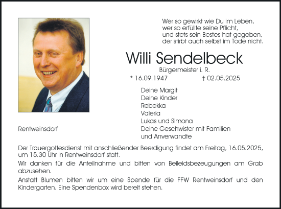 Anzeige von Willi Sendelbeck von MGO
