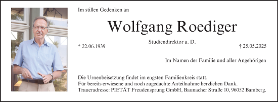 Anzeige von Wolfgang Roediger von MGO