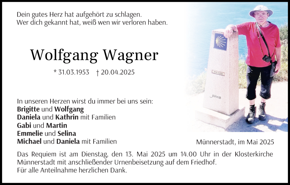 Traueranzeige für Wolfgang Wagner vom 10.05.2025 aus MGO