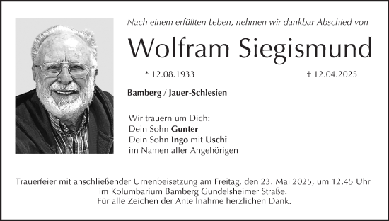 Anzeige von Wolfram Siegismund von MGO
