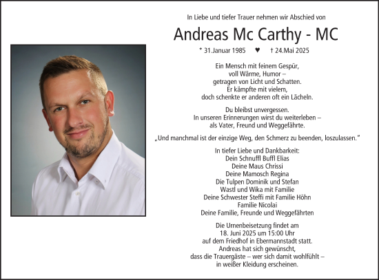 Anzeige von Andreas Mc Carthy von MGO