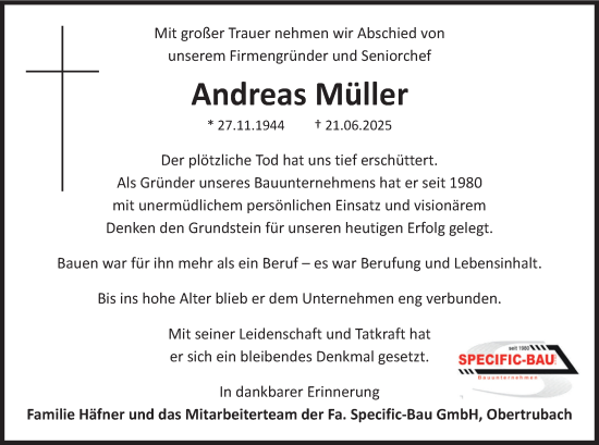 Anzeige von Andreas Müller von MGO