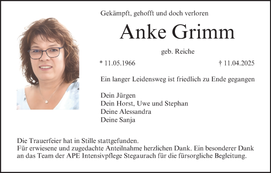 Anzeige von Anke Grimm von MGO
