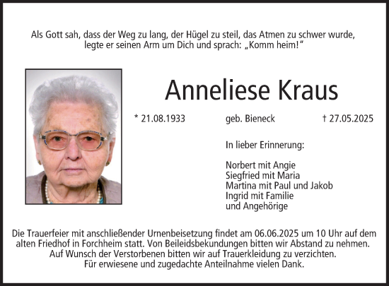 Anzeige von Anneliese Kraus von MGO