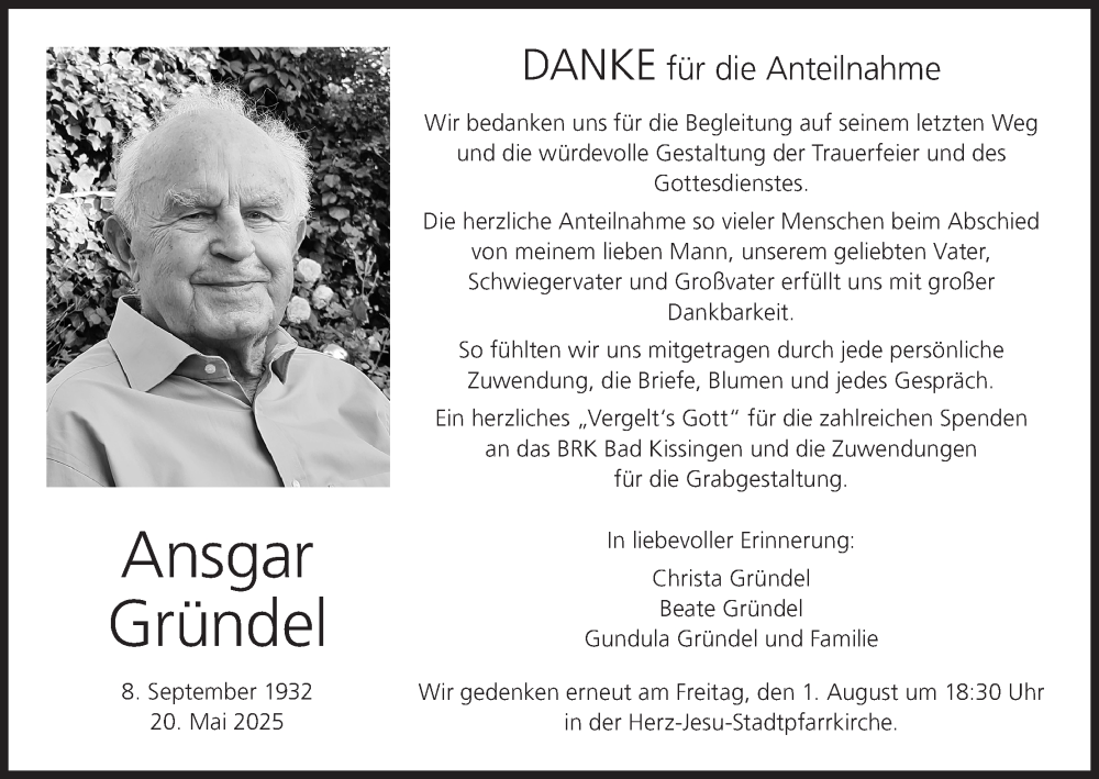  Traueranzeige für Ansgar Gründel vom 21.06.2025 aus MGO