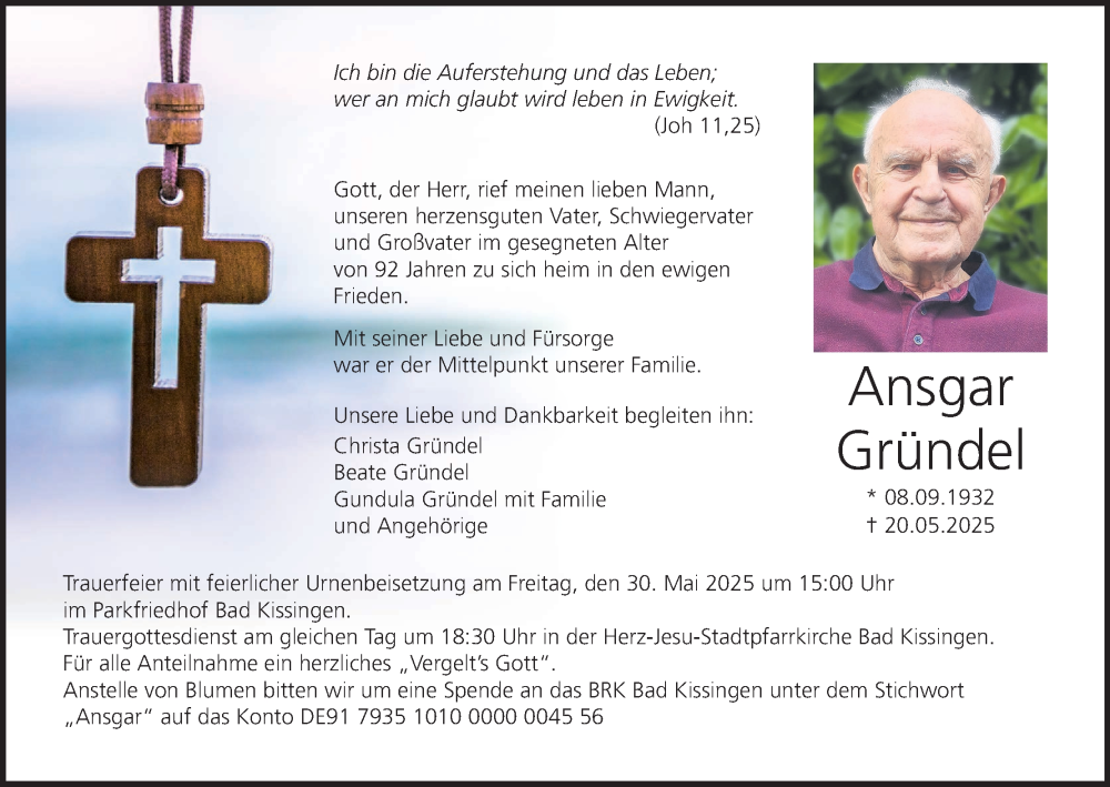  Traueranzeige für Ansgar Gründel vom 24.05.2025 aus MGO