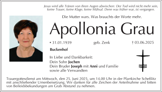 Anzeige von Apollonia Grau von MGO