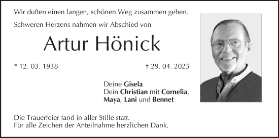 Anzeige von Artur Hönick von MGO