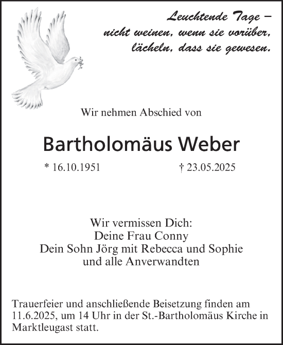 Anzeige von Bartholomäus Weber von MGO