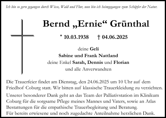Anzeige von Bernd Grünthal von MGO