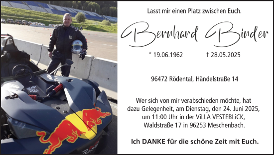 Anzeige von Bernhard Binder von MGO