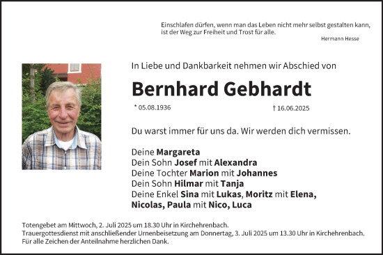 Anzeige von Bernhard Gebhardt von MGO
