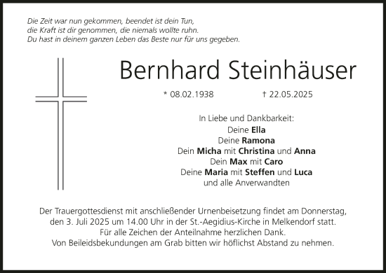 Anzeige von Bernhard Steinhäuser von MGO