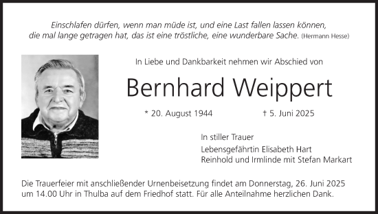 Anzeige von Bernhard Weippert von MGO