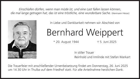 Anzeige von Bernhard Weippert von MGO