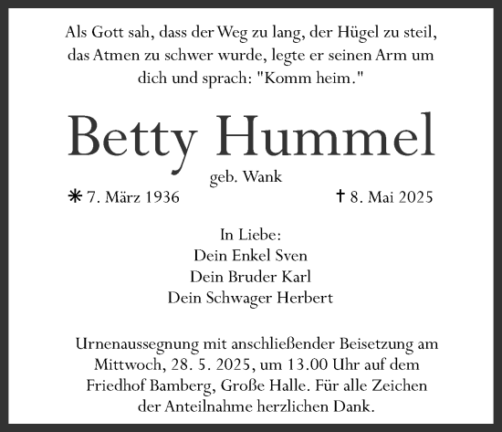 Anzeige von Betty Hummel von MGO