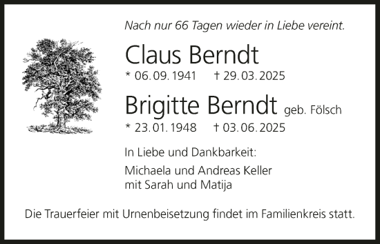 Anzeige von Brigitte Berndt von MGO