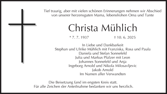 Anzeige von Christa Mühlich von MGO