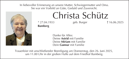 Anzeige von Christa Schütz von MGO