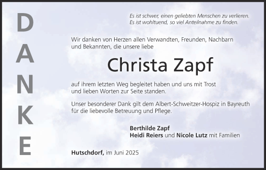 Anzeige von Christa Zapf von MGO