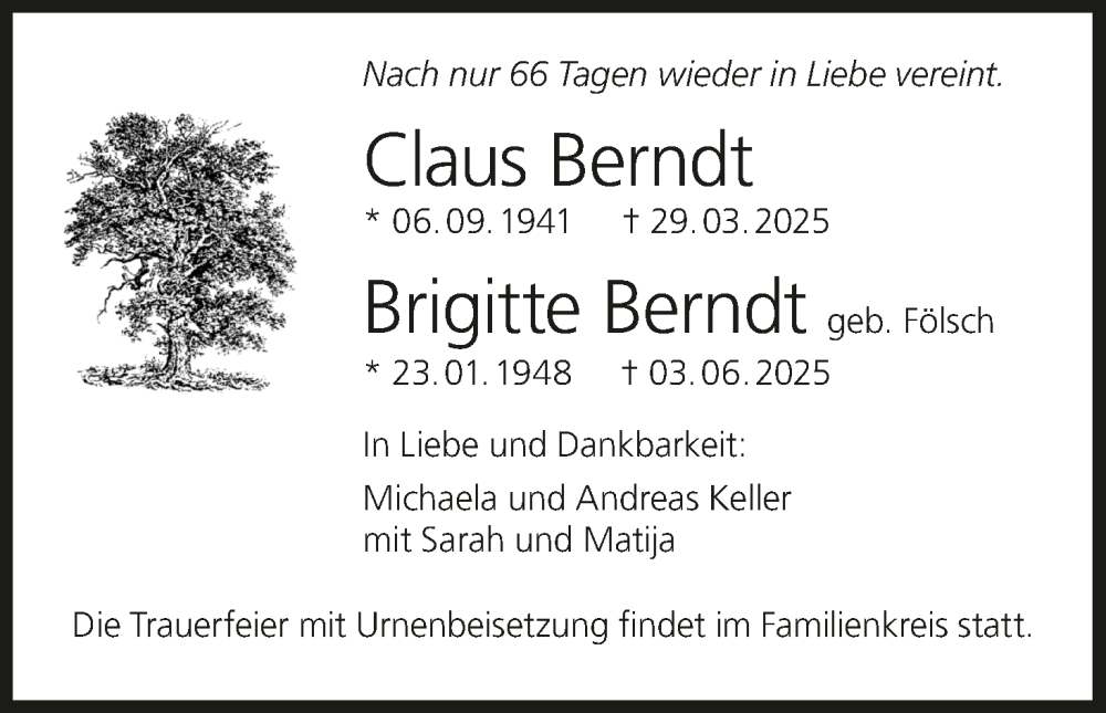  Traueranzeige für Claus Berndt vom 21.06.2025 aus MGO