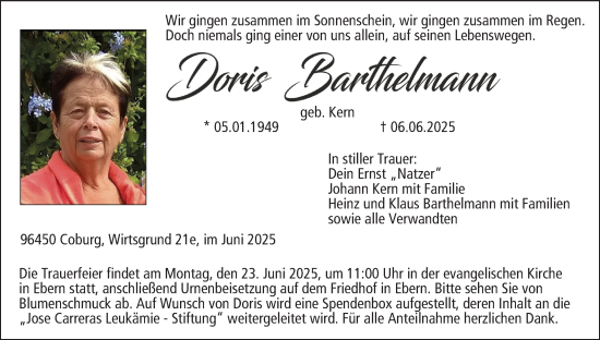 Anzeige von Doris Barthelmann von MGO