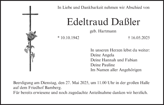 Anzeige von Edeltraud Daßler von MGO